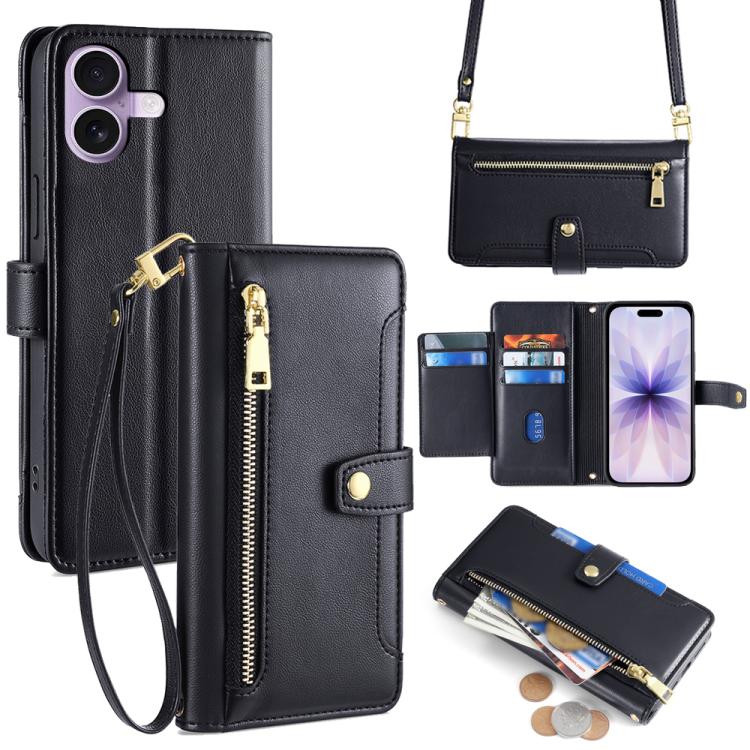 Sheep Texture Cross-body Zipper Wallet Leather Phone Case, For iPhone 17e / 16e, For iPhone 17 Pro Max, For iPhone 17 Pro, For iPhone 17, For iPhone Air, For iPhone 16 Pro Max, For iPhone 16 Pro, For iPhone 16 Plus