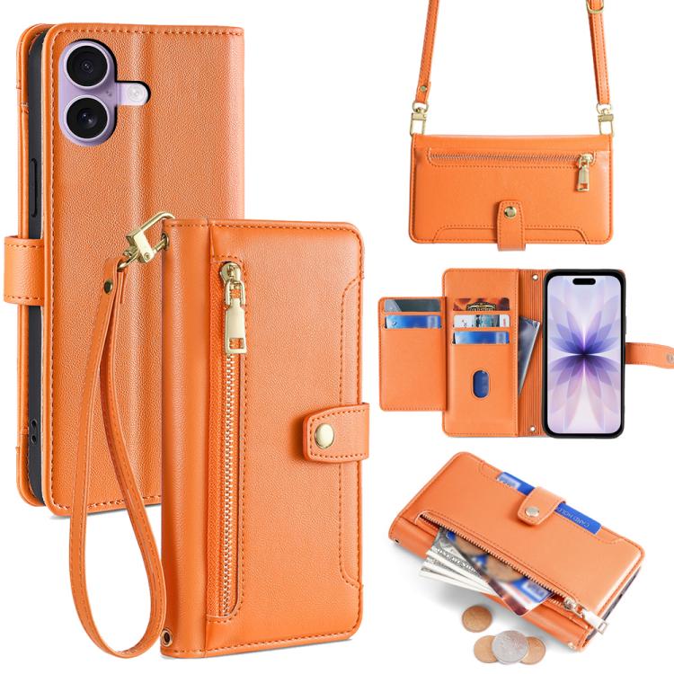 Sheep Texture Cross-body Zipper Wallet Leather Phone Case, For iPhone 17e / 16e, For iPhone 17 Pro Max, For iPhone 17 Pro, For iPhone 17, For iPhone Air, For iPhone 16 Pro Max, For iPhone 16 Pro, For iPhone 16 Plus