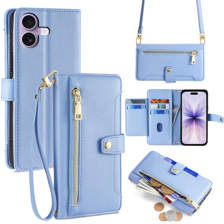 Sheep Texture Cross-body Zipper Wallet Leather Phone Case, For iPhone 17e / 16e, For iPhone 17 Pro Max, For iPhone 17 Pro, For iPhone 17, For iPhone Air, For iPhone 16 Pro Max, For iPhone 16 Pro, For iPhone 16 Plus