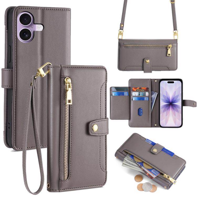 Sheep Texture Cross-body Zipper Wallet Leather Phone Case, For iPhone 17e / 16e, For iPhone 17 Pro Max, For iPhone 17 Pro, For iPhone 17, For iPhone Air, For iPhone 16 Pro Max, For iPhone 16 Pro, For iPhone 16 Plus
