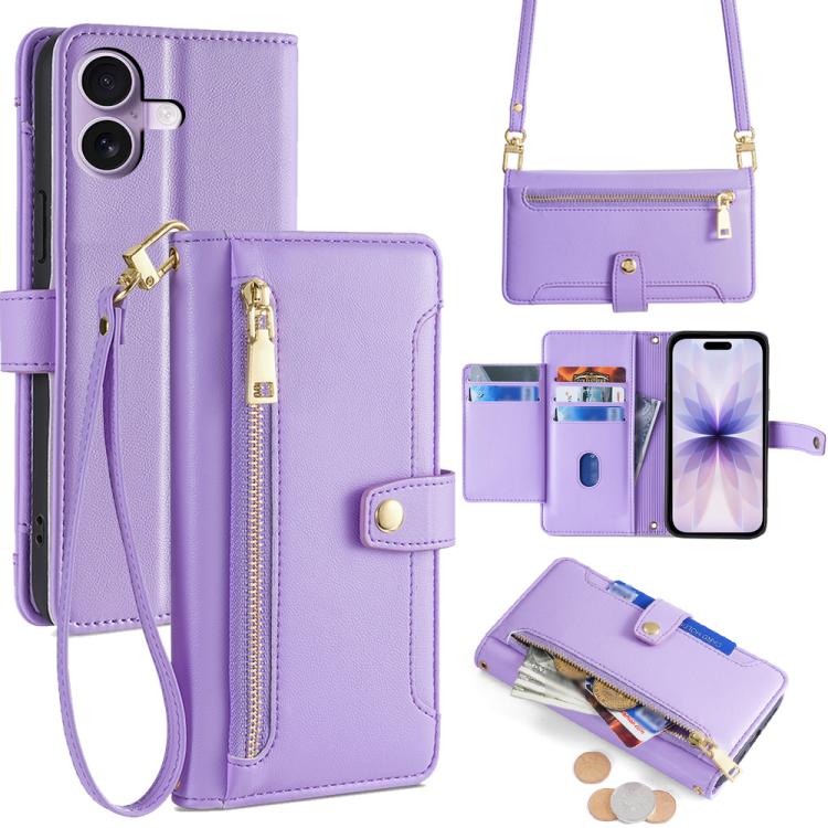 Sheep Texture Cross-body Zipper Wallet Leather Phone Case, For iPhone 17e / 16e, For iPhone 17 Pro Max, For iPhone 17 Pro, For iPhone 17, For iPhone Air, For iPhone 16 Pro Max, For iPhone 16 Pro, For iPhone 16 Plus
