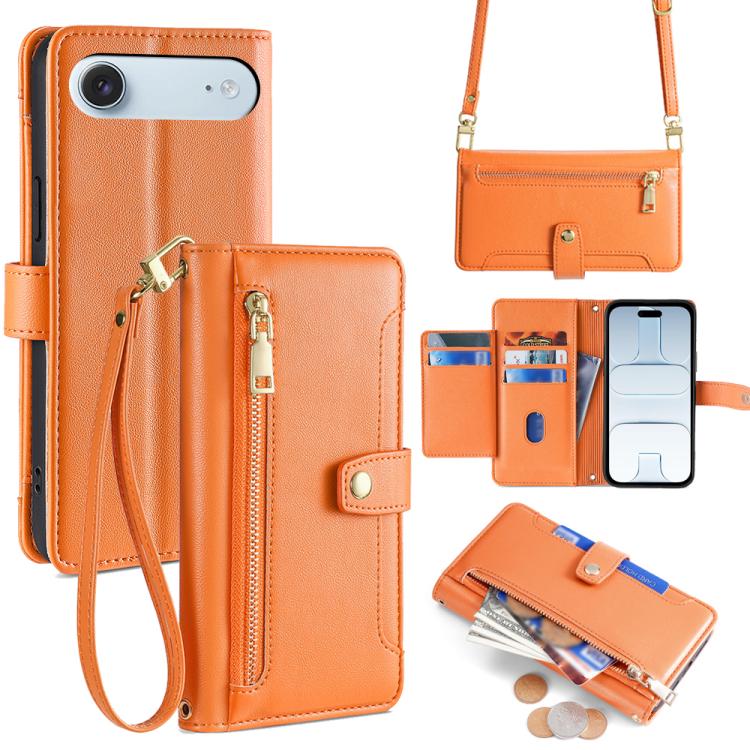 Sheep Texture Cross-body Zipper Wallet Leather Phone Case, For iPhone 17e / 16e, For iPhone 17 Pro Max, For iPhone 17 Pro, For iPhone 17, For iPhone Air, For iPhone 16 Pro Max, For iPhone 16 Pro, For iPhone 16 Plus