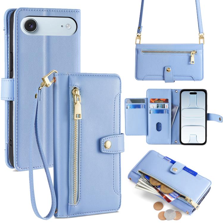 Sheep Texture Cross-body Zipper Wallet Leather Phone Case, For iPhone 17e / 16e, For iPhone 17 Pro Max, For iPhone 17 Pro, For iPhone 17, For iPhone Air, For iPhone 16 Pro Max, For iPhone 16 Pro, For iPhone 16 Plus