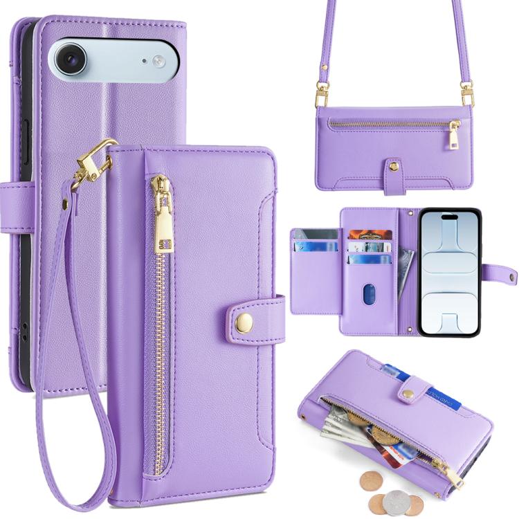 Sheep Texture Cross-body Zipper Wallet Leather Phone Case, For iPhone 17e / 16e, For iPhone 17 Pro Max, For iPhone 17 Pro, For iPhone 17, For iPhone Air, For iPhone 16 Pro Max, For iPhone 16 Pro, For iPhone 16 Plus