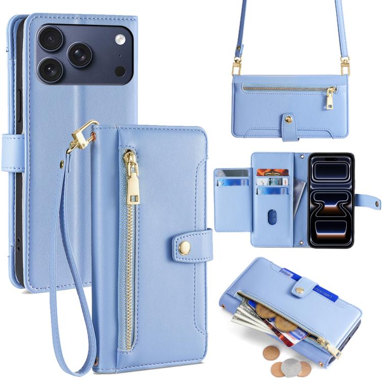 Sheep Texture Cross-body Zipper Wallet Leather Phone Case, For iPhone 17e / 16e, For iPhone 17 Pro Max, For iPhone 17 Pro, For iPhone 17, For iPhone Air, For iPhone 16 Pro Max, For iPhone 16 Pro, For iPhone 16 Plus