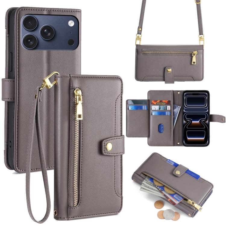 Sheep Texture Cross-body Zipper Wallet Leather Phone Case, For iPhone 17e / 16e, For iPhone 17 Pro Max, For iPhone 17 Pro, For iPhone 17, For iPhone Air, For iPhone 16 Pro Max, For iPhone 16 Pro, For iPhone 16 Plus