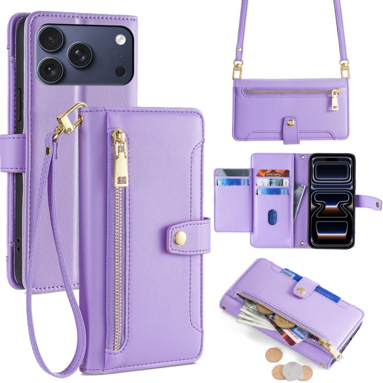 Sheep Texture Cross-body Zipper Wallet Leather Phone Case, For iPhone 17e / 16e, For iPhone 17 Pro Max, For iPhone 17 Pro, For iPhone 17, For iPhone Air, For iPhone 16 Pro Max, For iPhone 16 Pro, For iPhone 16 Plus