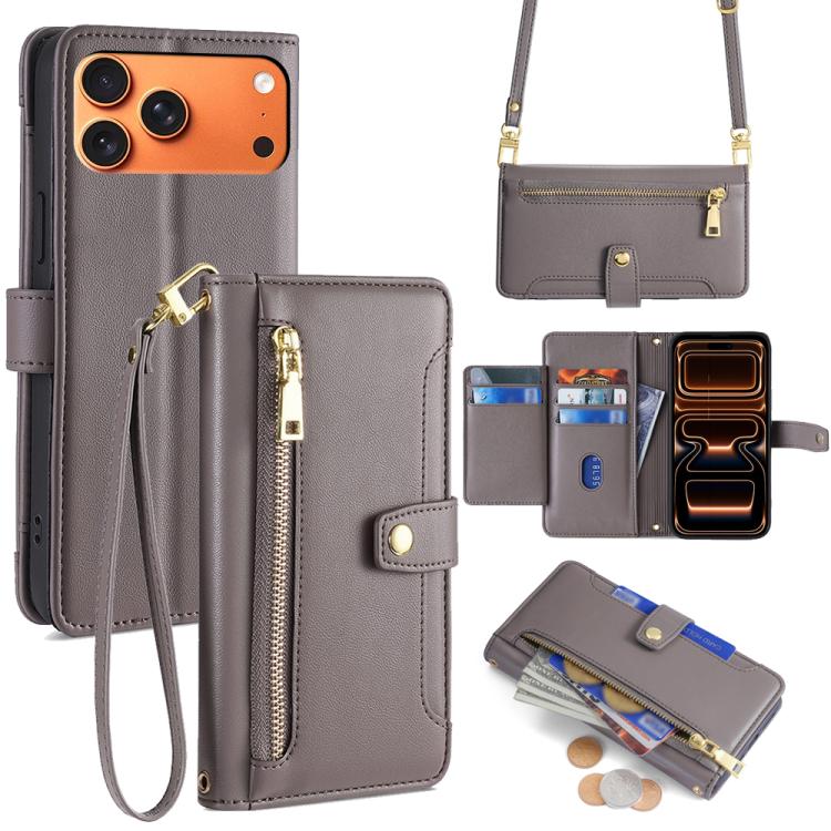 Sheep Texture Cross-body Zipper Wallet Leather Phone Case, For iPhone 17e / 16e, For iPhone 17 Pro Max, For iPhone 17 Pro, For iPhone 17, For iPhone Air, For iPhone 16 Pro Max, For iPhone 16 Pro, For iPhone 16 Plus