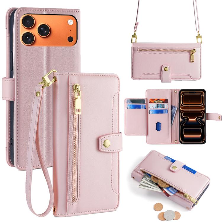 Sheep Texture Cross-body Zipper Wallet Leather Phone Case, For iPhone 17e / 16e, For iPhone 17 Pro Max, For iPhone 17 Pro, For iPhone 17, For iPhone Air, For iPhone 16 Pro Max, For iPhone 16 Pro, For iPhone 16 Plus