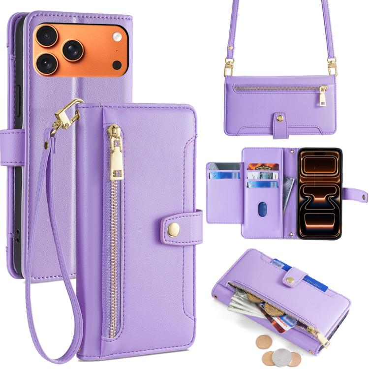 Sheep Texture Cross-body Zipper Wallet Leather Phone Case, For iPhone 17e / 16e, For iPhone 17 Pro Max, For iPhone 17 Pro, For iPhone 17, For iPhone Air, For iPhone 16 Pro Max, For iPhone 16 Pro, For iPhone 16 Plus