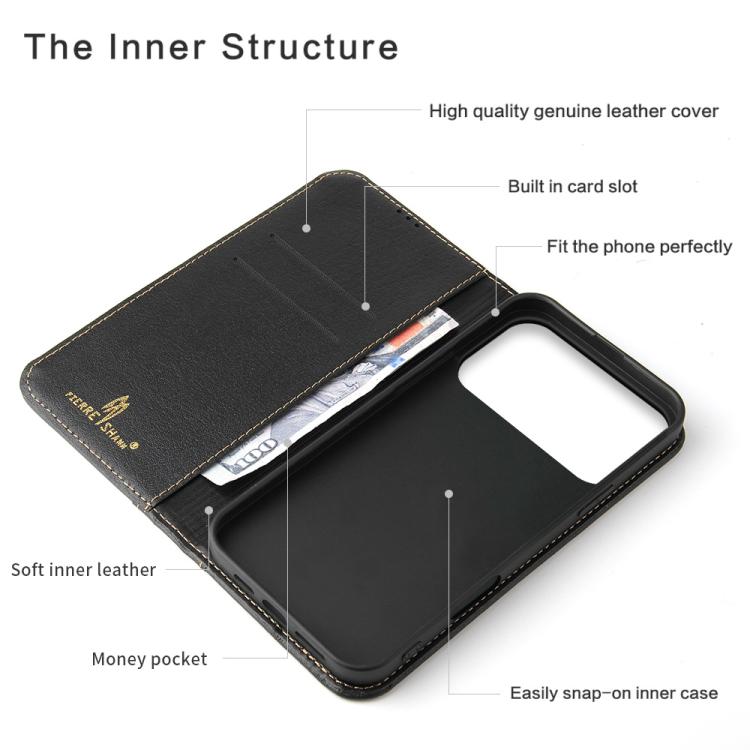 Fierre Shann Cowhide Leather Flip Leather Phone Case, For iPhone 17 Pro Max, For iPhone 17 Pro, For iPhone 17, For iPhone Air, For iPhone 16 Pro Max, For iPhone 16 Pro, For iPhone 16 Plus, For iPhone 16
