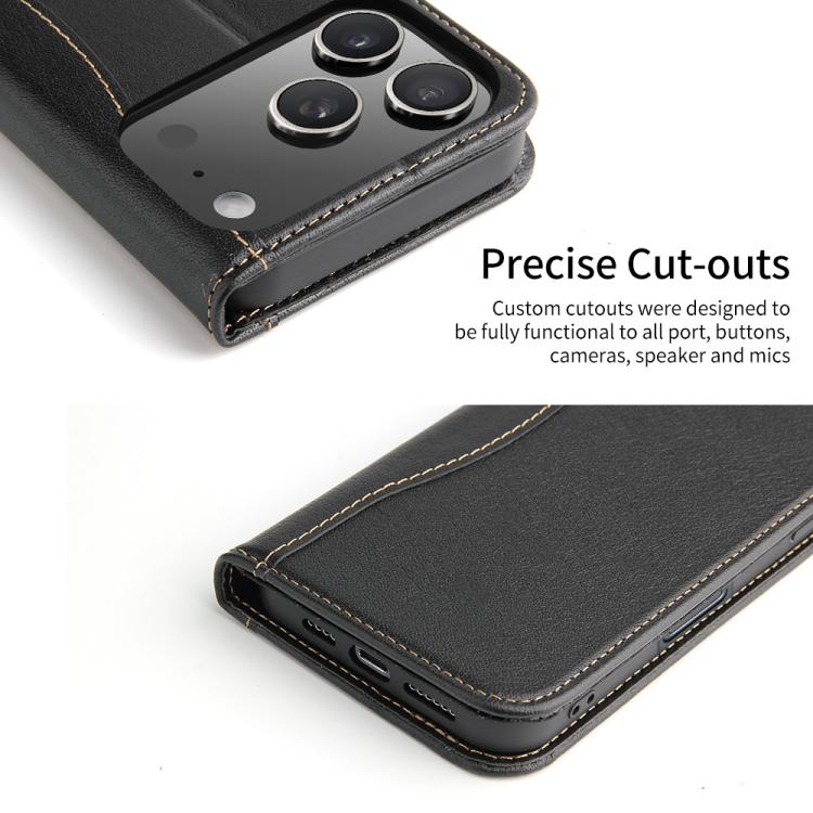 Fierre Shann Cowhide Leather Flip Leather Phone Case, For iPhone 17 Pro Max, For iPhone 17 Pro, For iPhone 17, For iPhone Air, For iPhone 16 Pro Max, For iPhone 16 Pro, For iPhone 16 Plus, For iPhone 16