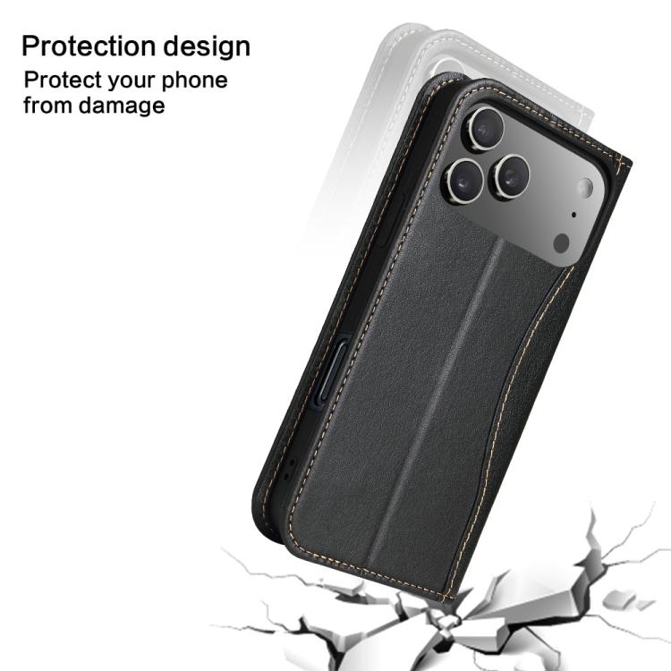 Fierre Shann Cowhide Leather Flip Leather Phone Case, For iPhone 17 Pro Max, For iPhone 17 Pro, For iPhone 17, For iPhone Air, For iPhone 16 Pro Max, For iPhone 16 Pro, For iPhone 16 Plus, For iPhone 16