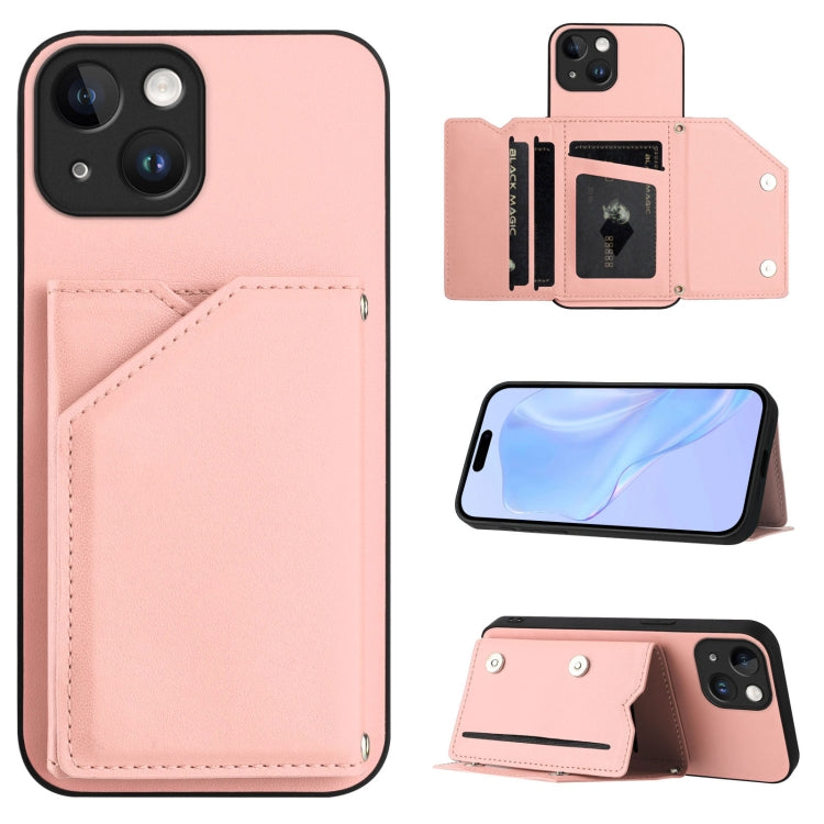 Skin Feel Four Card Slots Phone Case with Wrist Strap, For iPhone 15 Pro Max, For iPhone 15 Pro, For iPhone 15 Plus, For iPhone 15, For iPhone 14 Plus, For iPhone 14, For iPhone 14 Pro, For iPhone 14 Pro Max