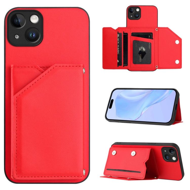 Skin Feel Four Card Slots Phone Case with Wrist Strap, For iPhone 15 Pro Max, For iPhone 15 Pro, For iPhone 15 Plus, For iPhone 15, For iPhone 14 Plus, For iPhone 14, For iPhone 14 Pro, For iPhone 14 Pro Max