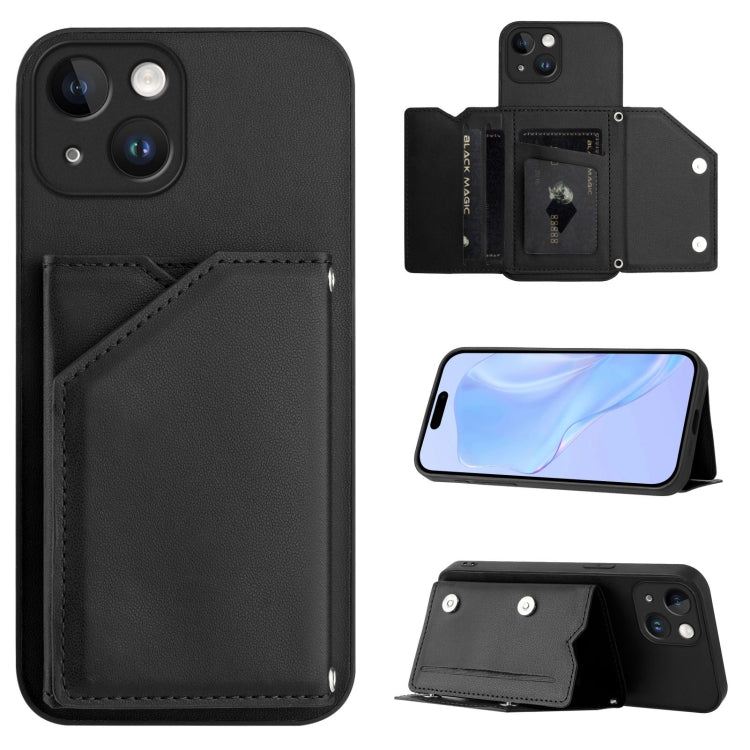 Skin Feel Four Card Slots Phone Case with Wrist Strap, For iPhone 15 Pro Max, For iPhone 15 Pro, For iPhone 15 Plus, For iPhone 15, For iPhone 14 Plus, For iPhone 14, For iPhone 14 Pro, For iPhone 14 Pro Max