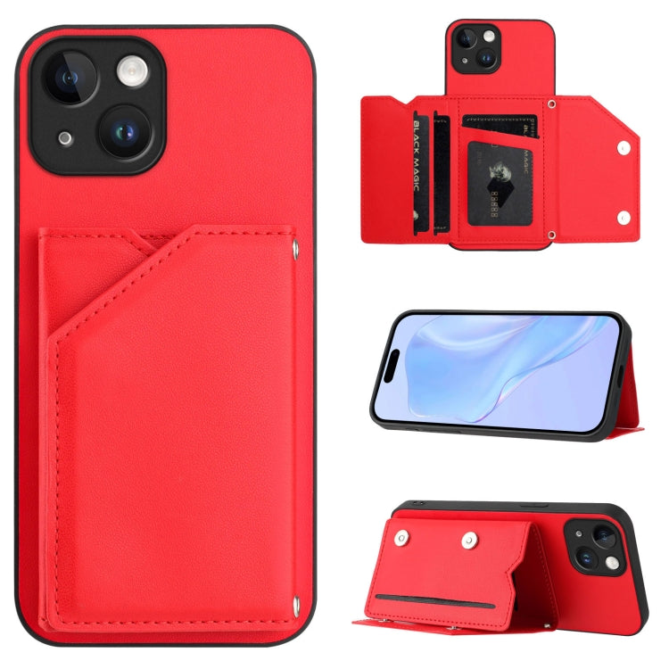 Skin Feel Four Card Slots Phone Case with Wrist Strap, For iPhone 15 Pro Max, For iPhone 15 Pro, For iPhone 15 Plus, For iPhone 15, For iPhone 14 Plus, For iPhone 14, For iPhone 14 Pro, For iPhone 14 Pro Max