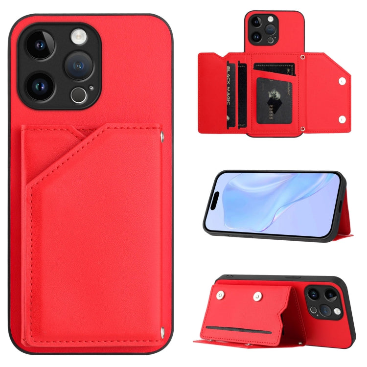 Skin Feel Four Card Slots Phone Case with Wrist Strap, For iPhone 15 Pro Max, For iPhone 15 Pro, For iPhone 15 Plus, For iPhone 15, For iPhone 14 Plus, For iPhone 14, For iPhone 14 Pro, For iPhone 14 Pro Max