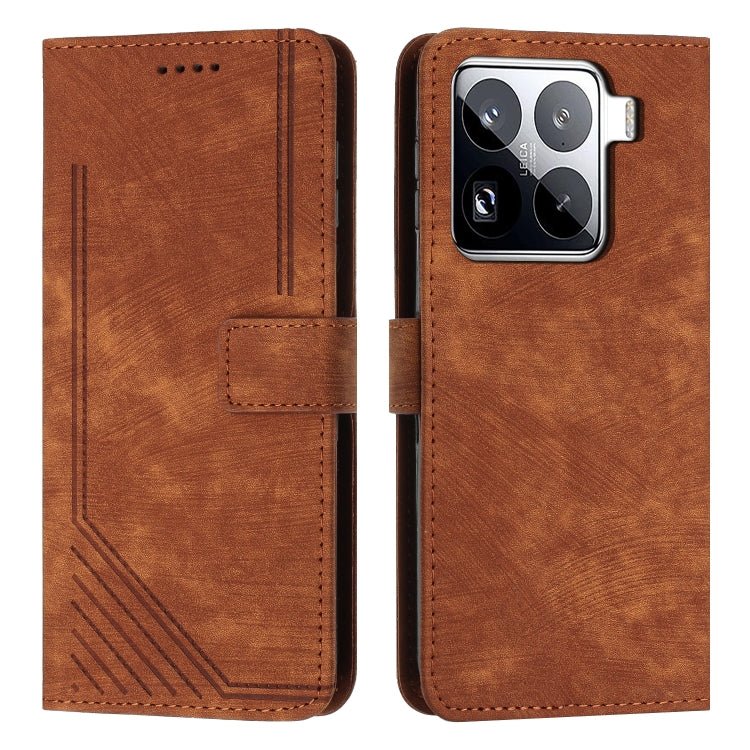 Skin Feel Stripe Pattern Leather Phone Case with Lanyard, For Xiaomi Poco F7 Pro / F7 Ultra, For Xiaomi 15 Ultra, For Xiaomi 15 Pro, For Xiaomi 15
