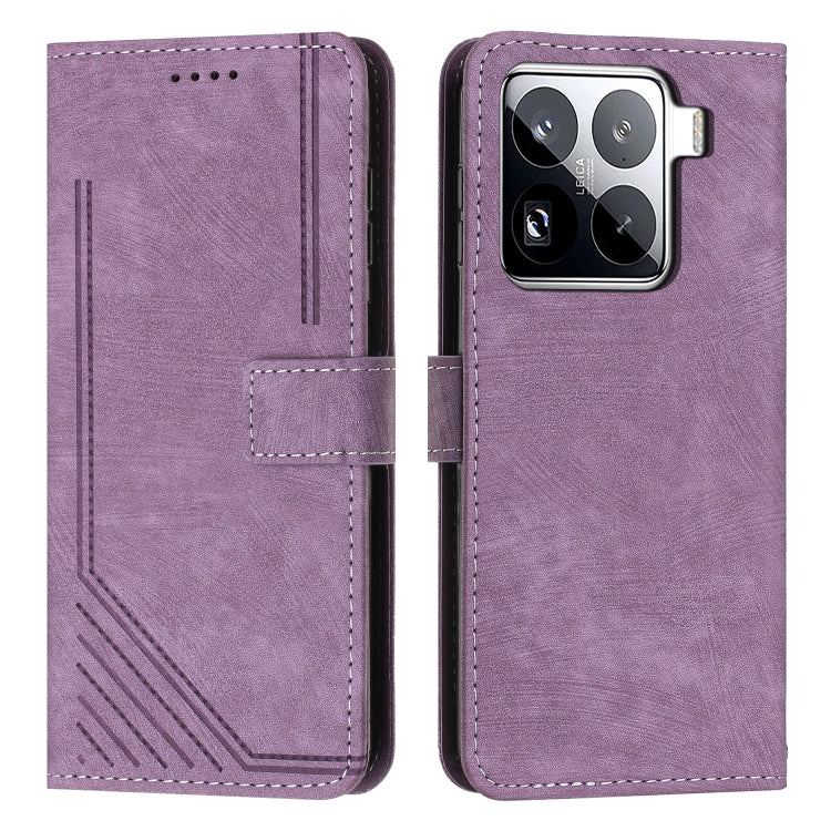 Skin Feel Stripe Pattern Leather Phone Case with Lanyard, For Xiaomi Poco F7 Pro / F7 Ultra, For Xiaomi 15 Ultra, For Xiaomi 15 Pro, For Xiaomi 15