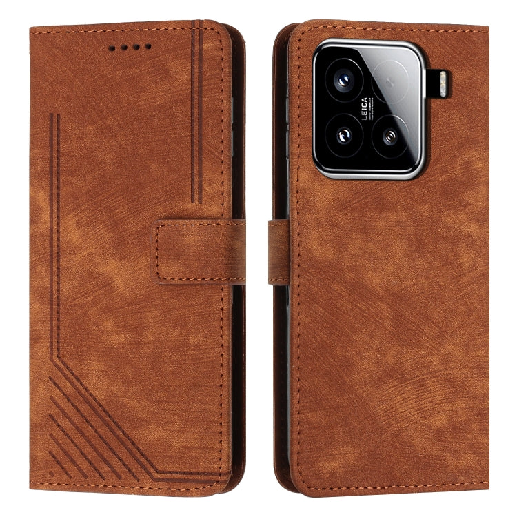 Skin Feel Stripe Pattern Leather Phone Case with Lanyard, For Xiaomi Poco F7 Pro / F7 Ultra, For Xiaomi 15 Ultra, For Xiaomi 15 Pro, For Xiaomi 15