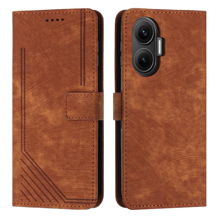 Skin Feel Stripe Pattern Leather Phone Case with Lanyard, For Xiaomi 17 Ultra, For Xiaomi 17 Pro Max, For Xiaomi 17 Pro, For Xiaomi 17, For Xiaomi Poco M7 4G 169mm, For Xiaomi 15T Pro, For Xiaomi 15T, For Xiaomi Poco F7
