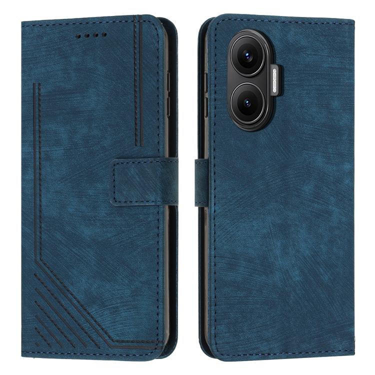 Skin Feel Stripe Pattern Leather Phone Case with Lanyard, For Xiaomi 17 Ultra, For Xiaomi 17 Pro Max, For Xiaomi 17 Pro, For Xiaomi 17, For Xiaomi Poco M7 4G 169mm, For Xiaomi 15T Pro, For Xiaomi 15T, For Xiaomi Poco F7