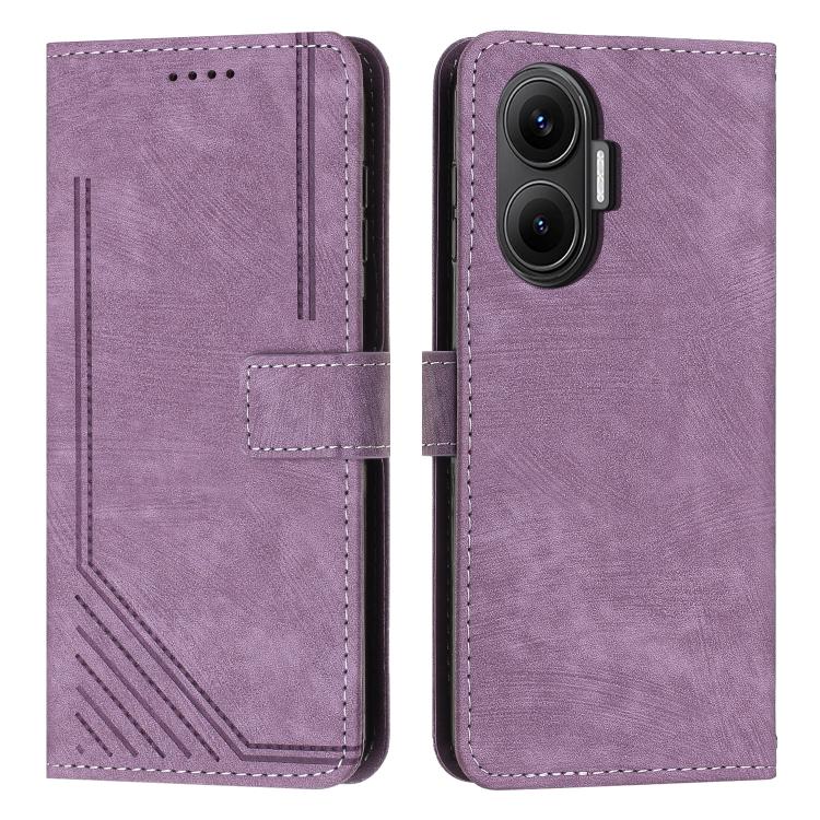 Skin Feel Stripe Pattern Leather Phone Case with Lanyard, For Xiaomi 17 Ultra, For Xiaomi 17 Pro Max, For Xiaomi 17 Pro, For Xiaomi 17, For Xiaomi Poco M7 4G 169mm, For Xiaomi 15T Pro, For Xiaomi 15T, For Xiaomi Poco F7