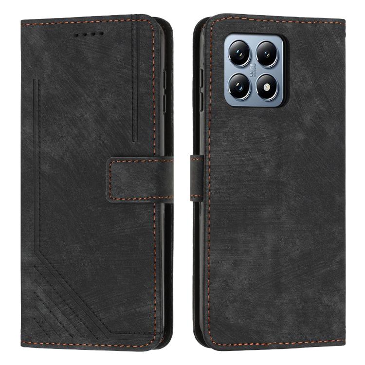 Skin Feel Stripe Pattern Leather Phone Case with Lanyard, For Xiaomi 17 Ultra, For Xiaomi 17 Pro Max, For Xiaomi 17 Pro, For Xiaomi 17, For Xiaomi Poco M7 4G 169mm, For Xiaomi 15T Pro, For Xiaomi 15T, For Xiaomi Poco F7
