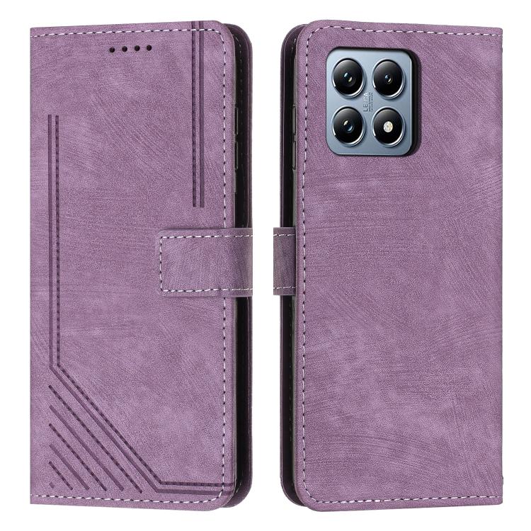Skin Feel Stripe Pattern Leather Phone Case with Lanyard, For Xiaomi 17 Ultra, For Xiaomi 17 Pro Max, For Xiaomi 17 Pro, For Xiaomi 17, For Xiaomi Poco M7 4G 169mm, For Xiaomi 15T Pro, For Xiaomi 15T, For Xiaomi Poco F7