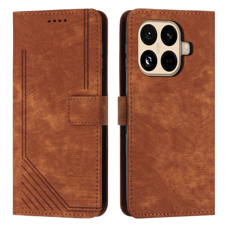 Skin Feel Stripe Pattern Leather Phone Case with Lanyard, For Xiaomi 17 Ultra, For Xiaomi 17 Pro Max, For Xiaomi 17 Pro, For Xiaomi 17, For Xiaomi Poco M7 4G 169mm, For Xiaomi 15T Pro, For Xiaomi 15T, For Xiaomi Poco F7