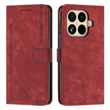 Skin Feel Stripe Pattern Leather Phone Case with Lanyard, For Xiaomi 17 Ultra, For Xiaomi 17 Pro Max, For Xiaomi 17 Pro, For Xiaomi 17, For Xiaomi Poco M7 4G 169mm, For Xiaomi 15T Pro, For Xiaomi 15T, For Xiaomi Poco F7