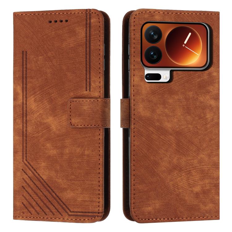 Skin Feel Stripe Pattern Leather Phone Case with Lanyard, For Xiaomi 17 Ultra, For Xiaomi 17 Pro Max, For Xiaomi 17 Pro, For Xiaomi 17, For Xiaomi Poco M7 4G 169mm, For Xiaomi 15T Pro, For Xiaomi 15T, For Xiaomi Poco F7