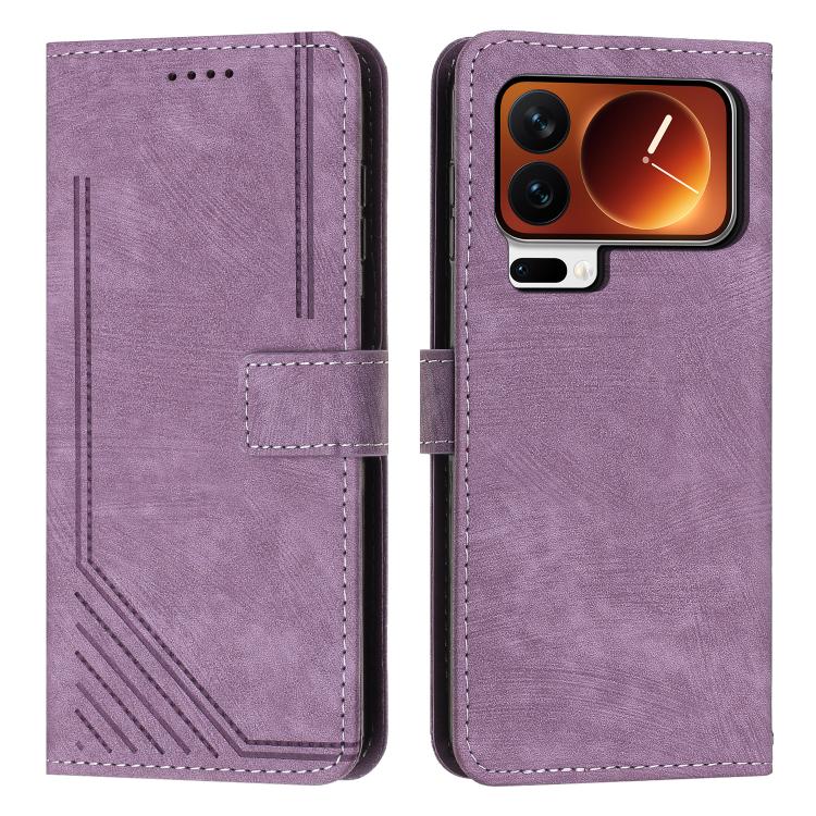 Skin Feel Stripe Pattern Leather Phone Case with Lanyard, For Xiaomi 17 Ultra, For Xiaomi 17 Pro Max, For Xiaomi 17 Pro, For Xiaomi 17, For Xiaomi Poco M7 4G 169mm, For Xiaomi 15T Pro, For Xiaomi 15T, For Xiaomi Poco F7