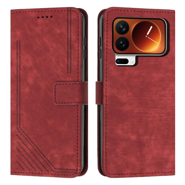 Skin Feel Stripe Pattern Leather Phone Case with Lanyard, For Xiaomi 17 Ultra, For Xiaomi 17 Pro Max, For Xiaomi 17 Pro, For Xiaomi 17, For Xiaomi Poco M7 4G 169mm, For Xiaomi 15T Pro, For Xiaomi 15T, For Xiaomi Poco F7