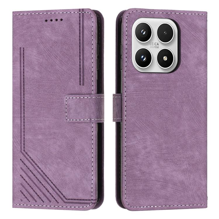 Skin Feel Stripe Pattern Leather Phone Case with Lanyard, For Xiaomi 17 Ultra, For Xiaomi 17 Pro Max, For Xiaomi 17 Pro, For Xiaomi 17, For Xiaomi Poco M7 4G 169mm, For Xiaomi 15T Pro, For Xiaomi 15T, For Xiaomi Poco F7