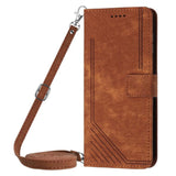 Skin Feel Stripe Pattern Leather Phone Case with Lanyard, For Xiaomi 17 Ultra, For Xiaomi 17 Pro Max, For Xiaomi 17 Pro, For Xiaomi 17, For Xiaomi Poco M7 4G 169mm, For Xiaomi 15T Pro, For Xiaomi 15T, For Xiaomi Poco F7