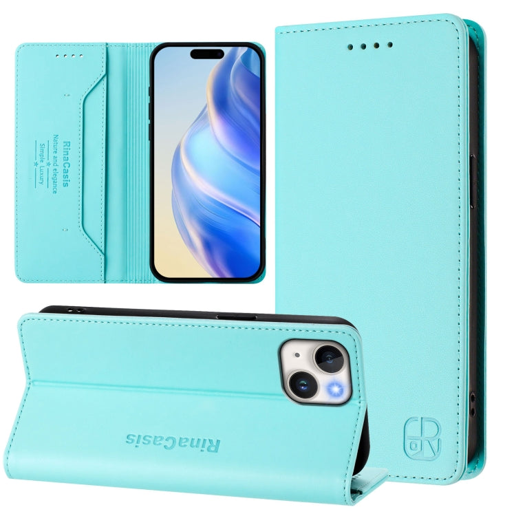 RC01 Dual-Folded Magnetic Suction RFID Leather Phone Case, For iPhone 15, For iPhone 14 Plus, For iPhone 14 / 13, For iPhone 14 Pro, For iPhone 14 Pro Max, For iPhone 7 / 8 / SE 2022
