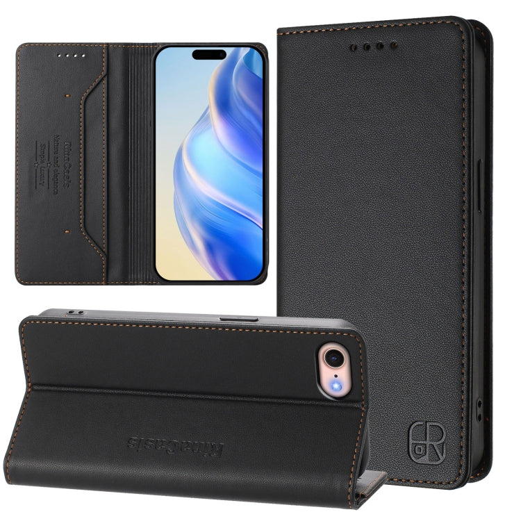 RC01 Dual-Folded Magnetic Suction RFID Leather Phone Case, For iPhone 15, For iPhone 14 Plus, For iPhone 14 / 13, For iPhone 14 Pro, For iPhone 14 Pro Max, For iPhone 7 / 8 / SE 2022