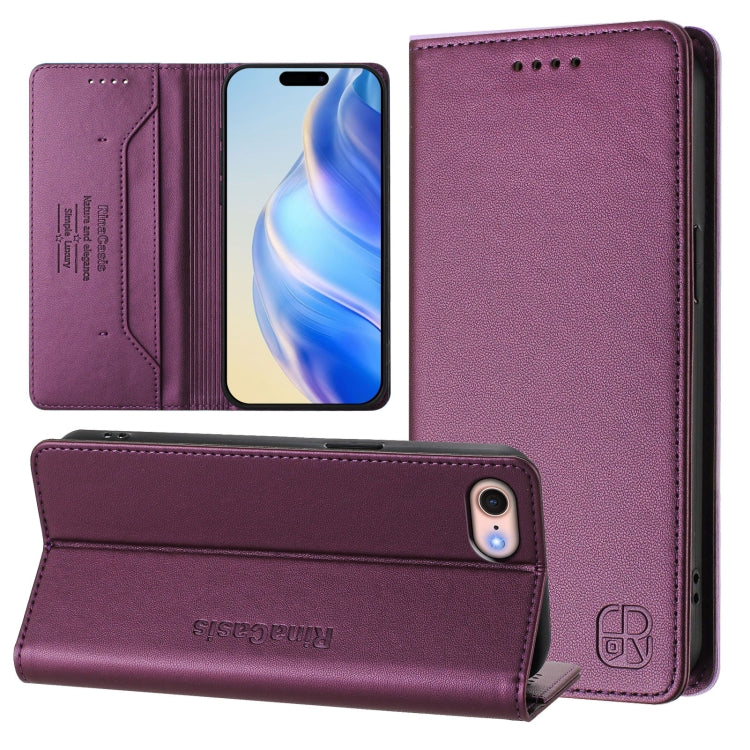 RC01 Dual-Folded Magnetic Suction RFID Leather Phone Case, For iPhone 15, For iPhone 14 Plus, For iPhone 14 / 13, For iPhone 14 Pro, For iPhone 14 Pro Max, For iPhone 7 / 8 / SE 2022