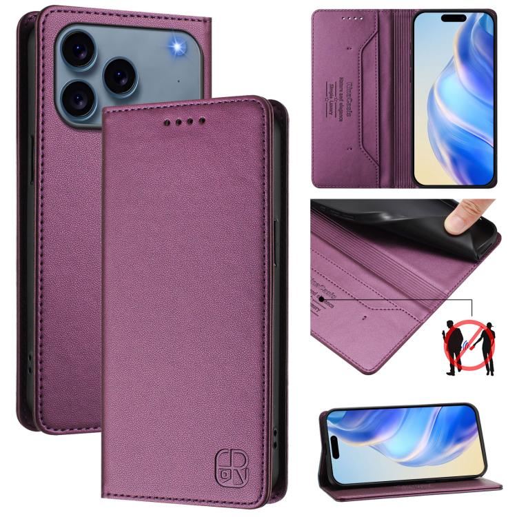 RC01 Dual-Folded Magnetic Suction RFID Leather Phone Case, For iPhone 17e / 16e, For iPhone 17 Pro Max, For iPhone 17 Pro, For iPhone 17, For iPhone Air, For iPhone 16 Pro Max