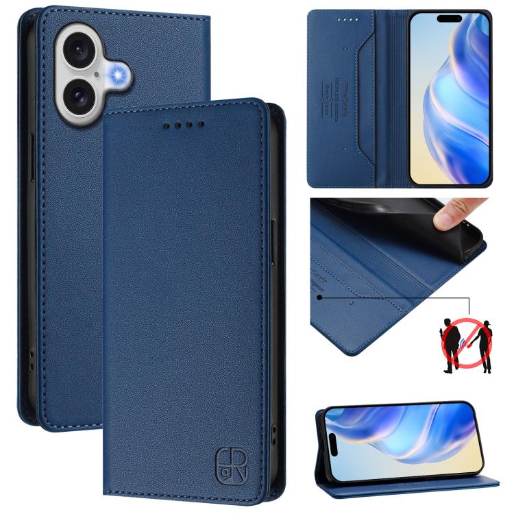 RC01 Dual-Folded Magnetic Suction RFID Leather Phone Case, For iPhone 17e / 16e, For iPhone 17 Pro Max, For iPhone 17 Pro, For iPhone 17, For iPhone Air, For iPhone 16 Pro Max