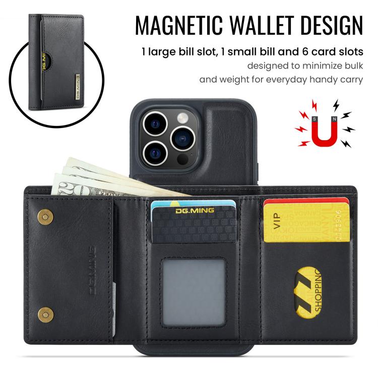 DG.MING M6 Series RFID Tri-fold Card Bag Removable Leather Phone Case, For iPhone 13 Pro, For iPhone 13, For iPhone 12, For iPhone 12 Pro Max, For iPhone 12 Pro, For iPhone 11 Pro Max, For iPhone 11, For iPhone 11 Pro