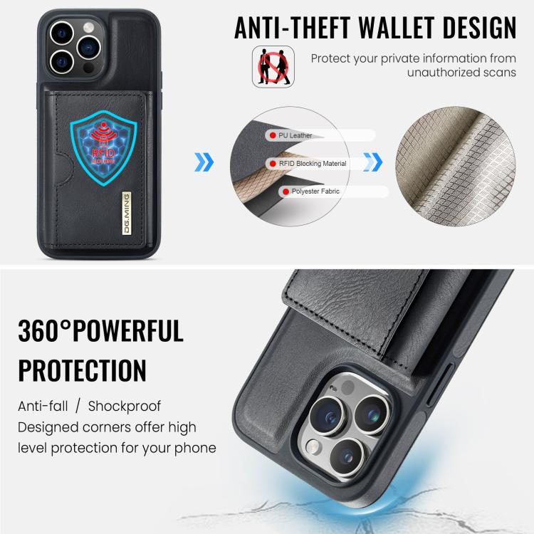 DG.MING M6 Series RFID Tri-fold Card Bag Removable Leather Phone Case, For iPhone 13 Pro, For iPhone 13, For iPhone 12, For iPhone 12 Pro Max, For iPhone 12 Pro, For iPhone 11 Pro Max, For iPhone 11, For iPhone 11 Pro