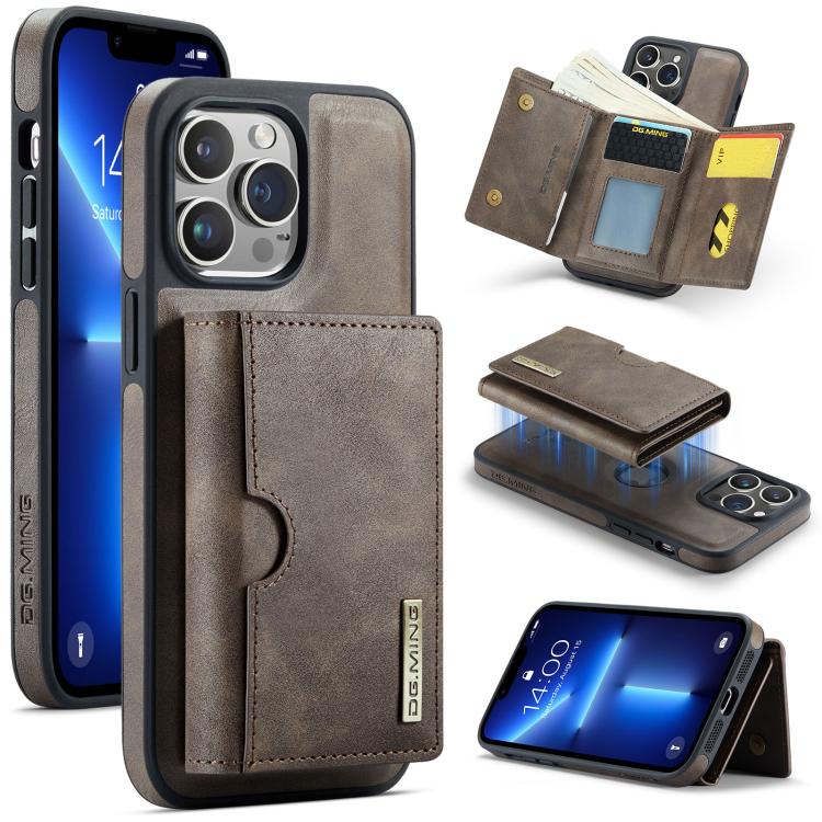 DG.MING M6 Series RFID Tri-fold Card Bag Removable Leather Phone Case, For iPhone 13 Pro, For iPhone 13, For iPhone 12, For iPhone 12 Pro Max, For iPhone 12 Pro, For iPhone 11 Pro Max, For iPhone 11, For iPhone 11 Pro