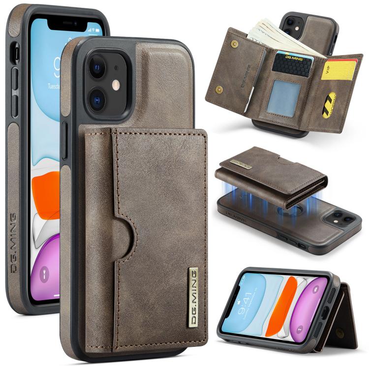 DG.MING M6 Series RFID Tri-fold Card Bag Removable Leather Phone Case, For iPhone 13 Pro, For iPhone 13, For iPhone 12, For iPhone 12 Pro Max, For iPhone 12 Pro, For iPhone 11 Pro Max, For iPhone 11, For iPhone 11 Pro