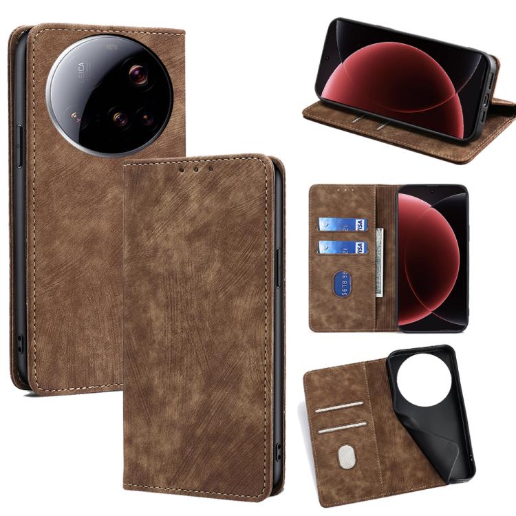 RFID Anti-theft Brush Magnetic Leather Phone Case, For Xiaomi 17 Ultra, For Xiaomi 17 Pro Max, For Xiaomi 17 Pro, For Xiaomi 17, For Xiaomi Civi 5 Pro 5G, For Xiaomi 15 Ultra, For Xiaomi 14T Pro 5G, For Xiaomi 14T 5G