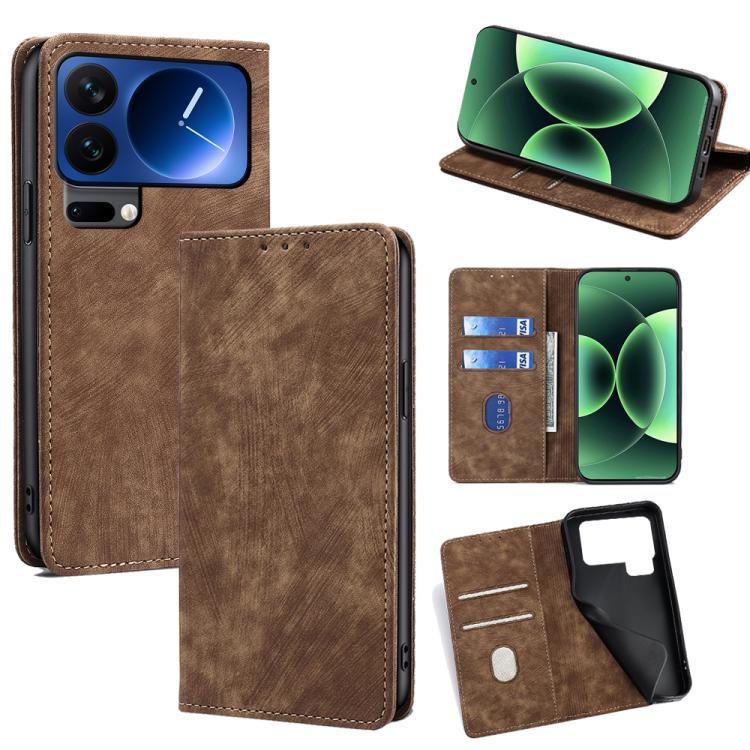 RFID Anti-theft Brush Magnetic Leather Phone Case, For Xiaomi 17 Ultra, For Xiaomi 17 Pro Max, For Xiaomi 17 Pro, For Xiaomi 17, For Xiaomi Civi 5 Pro 5G, For Xiaomi 15 Ultra, For Xiaomi 14T Pro 5G, For Xiaomi 14T 5G