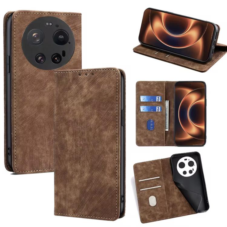 RFID Anti-theft Brush Magnetic Leather Phone Case, For Xiaomi 17 Ultra, For Xiaomi 17 Pro Max, For Xiaomi 17 Pro, For Xiaomi 17, For Xiaomi Civi 5 Pro 5G, For Xiaomi 15 Ultra, For Xiaomi 14T Pro 5G, For Xiaomi 14T 5G