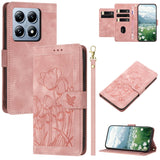 Tulips Embossed Leather Phone Case with Lanyard, For Xiaomi 15, For Xiaomi 14T Pro, For Xiaomi 14T